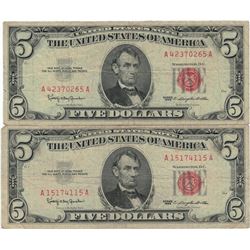 1963 $5 Red Seal Bill Lot of 2