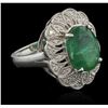 Image 1 : 5.48 ctw Emerald and Diamond Ring - 14KT White Gold