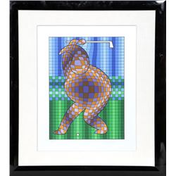 Victor Vasarely, Golfer (Blue and Gold), Serigraph