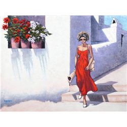 Bassari, Girl Going to the Beach, Ibeza, Oil Painting