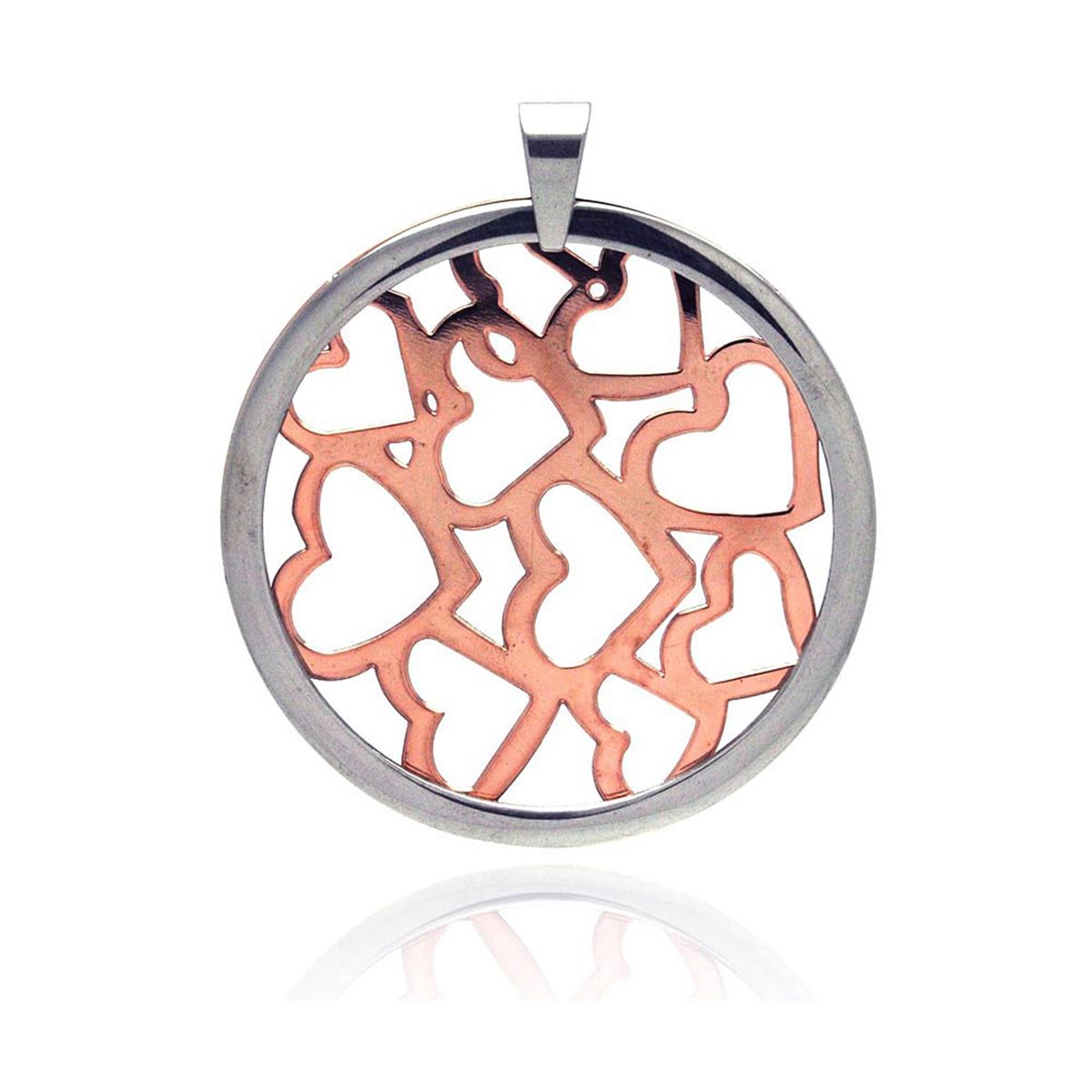 Stainless Steel Rose Gold Plated Multi Heart Outline Disc Charm Pendant ...