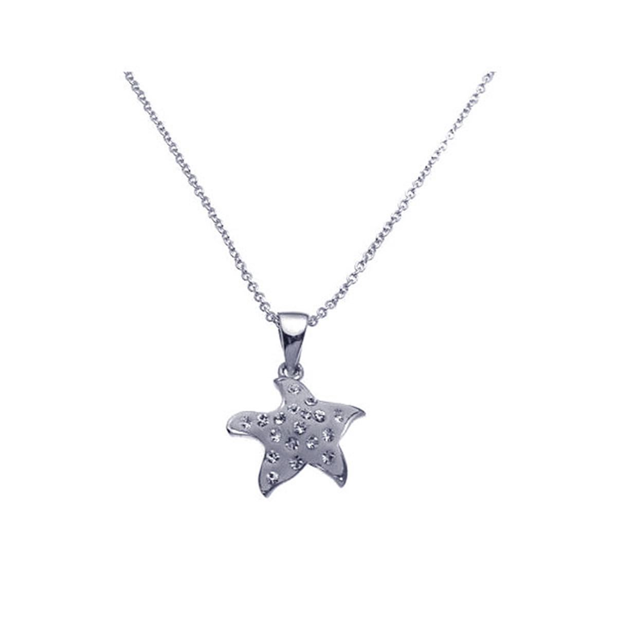Sterling Silver Rhodium Plated Clear CZ Starfish Pendant Necklace stp00946