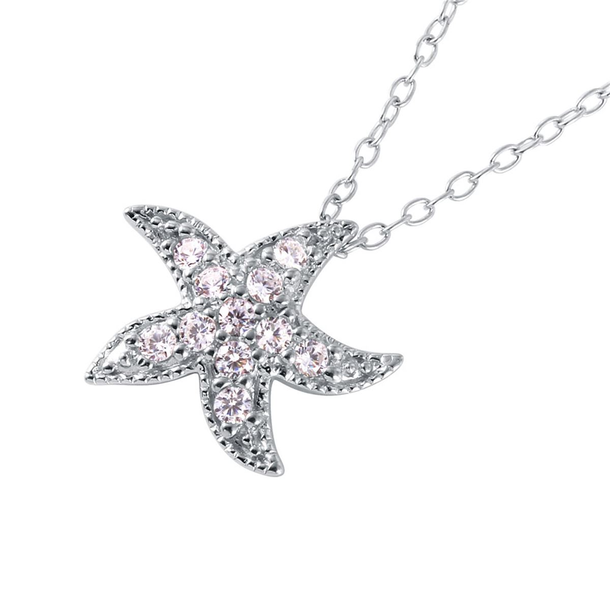 Sterling Silver Rhodium Plated CZ Starfish Pendant Necklace BGP01039