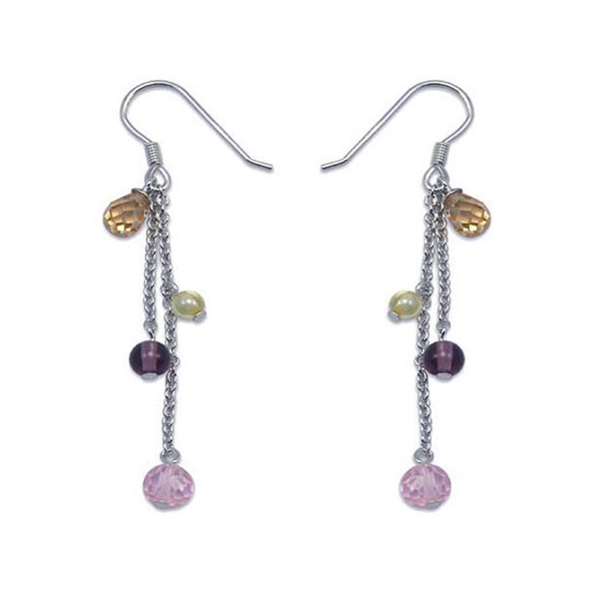 Sterling Silver French Hook Ear Wires With Cubic Zirconia (CZ) Accents - 925 Silver, White Gold Color, New With Tags (#97169, Unbranded)