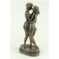 Two Lesbian Lover Kissing Bronze Sculpture on marble base