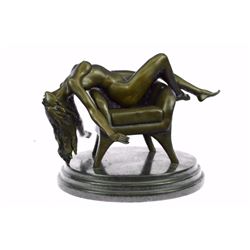 Sexy Nude Woman On Sofa Chair Bronze Sculpture on marble base