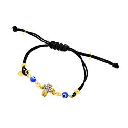 Sterling Silver Gold Plated Cross Evil Eye Clear CZ Black Cord Bracelet bgb00202