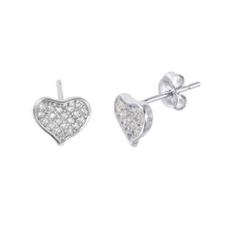 Sterling Silver Rhodium Plated Heart-shaped Pave CZ Stud Earring STE01009
