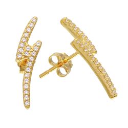 Sterling Silver Gold Plated Lightning CZ Earrings - STE01076GLD