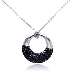 Sterling Silver Rhodium & Black Rhodium Plated Black CZ Ring Pendant Necklace stp00817blk