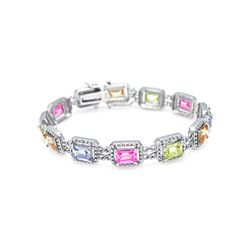 Sterling Silver Rhodium Plated Multiple Multicolor Square CZ Bracelet bgb00007