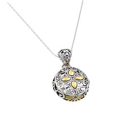 Sterling Silver Gold & Rhodium Plated Round Center Yellow Flower CZ Necklace BGP00446