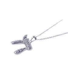 Sterling Silver Rhodium Plated Clear CZ Pi Pendant Necklace stp00708