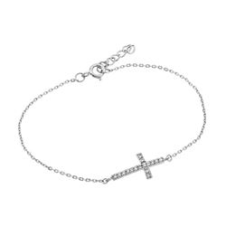 Sterling Silver Rhodium Plated Sideways Cross CZ Bracelet bgb00127