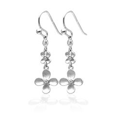 Sterling Silver Rhodium Plated Matte Finish Hanging Clover Earrings - STE00742
