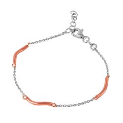 Sterling Silver Rhodium Plated Chain with Rose Gold Plated Curved Accents Italian Bracelet ITB00165R