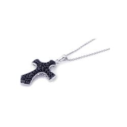 Sterling Silver Rhodium Plated Black CrossCZ Necklace bgp00177