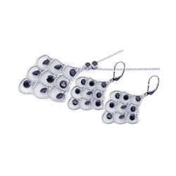 Sterling Silver Rhodium Plated Black White Enamel CZ Chandelier Dangling Earring & Necklace Set sts0