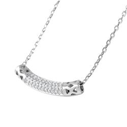 Sterling Silver Rhodium Plated Macaroni Cutout Edges Micro Pave CZ Pendant Necklace STP01485