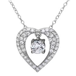 Sterling Silver Rhodium Plated Open Heart Necklace With Hanging Stone - BGP01121