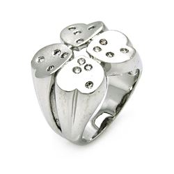 Rhodium Plated Brass 4 Heart Clear CZ Cigar Band Ring bbr00012