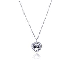 Sterling Silver Rhodium Plated Clear CZ Love Heart Pendant Necklace stp00729