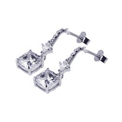 Sterling Silver Rhodium Plated Square CZ Dangling Post Earring ste00448