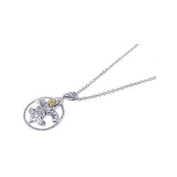 Sterling Silver Yellow Clear CZ Rhodium Plated Flour Di Lis Pendant Necklace bgp00073