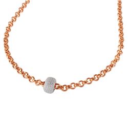 Sterling Silver Rose Gold Plated Rolo Chain Necklace with Micro Pave CZ Round Pendant ECN00008YW