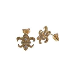 Sterling Silver Gold Plated Fleur De Lis CZ Post Earring ste00571gp