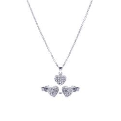 Sterling Silver Rhodium Plated Heart CZ Stud Earring & Necklace Set sts00350