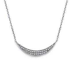 Sterling Silver Rhodium Plated Crescent CZ Necklace bgp00799