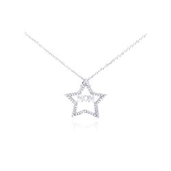 Sterling Silver Rhodium Plated Clear CZ Mom Star Pendant Necklace stp00620