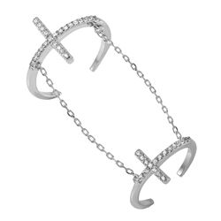 Sterling Silver Rhodium Plated Cross Slave Ring BGR00952