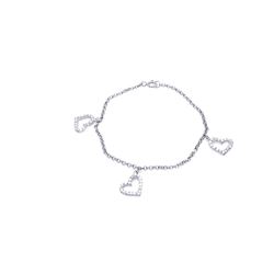 Sterling Silver Rhodium Plated Open Multi Heart Clear CZ Bracelet stb00156