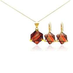 Silver Gold Plated Champagne Stone CZ Hook Earring & Necklace Set bgs00103