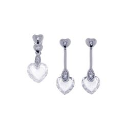 Sterling Silver Rhodium Plated Heart CZ Dangling Stud Earring & Necklace Set sts00229