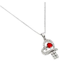 Sterling Silver Rhodium Plated Red CZ Heart Pendant BGP00717