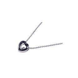 Sterling Silver Rhodium Plated Open Heart Clr CZ Accent Pendant Necklace stp00059