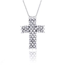 Sterling Silver Clear CZ Rhodium Plated Cross Pendant Necklace stp00230