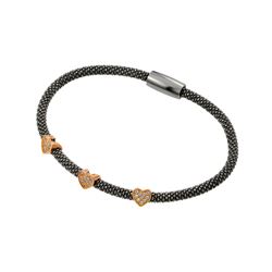 Sterling Silver Black Rhodium & Rose Gold Plated Three Heart Clear CZ Inlay Bracelet ECB00027BR