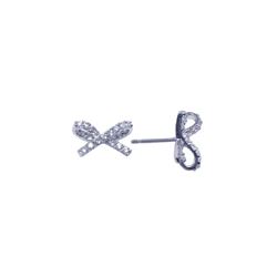 Sterling Silver Rhodium Plated Bowtie CZ Stud Earring ste00609