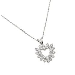 Sterling Silver Rhodium Plated Clear CZ Outline Open Heart Pendant Necklace bgp00876