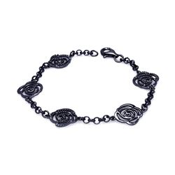 Sterling Silver Black Rhodium Plated Open Flower Outline Bracelet bgb00074
