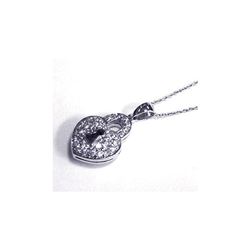 Sterling Silver Clear CZ Rhodium Plated Key Hole Heart Pendant Necklace stp00112