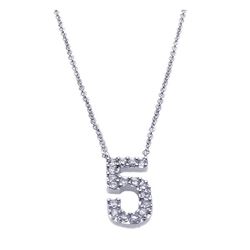 Sterling Silver Rhodium Plated Clear CZ Number 5 Pendant Necklace stp00832