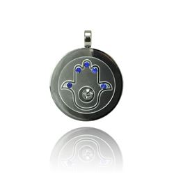 Stainless Steel Hamsa Clear & Blue CZ Charm Pendant ssp00429