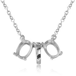 Sterling Silver Rhodium Plated Double Oval Mounting With Bar Necklace - BGP01008