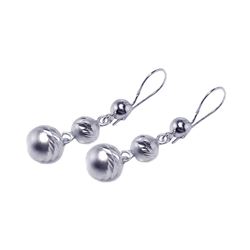 Sterling Silver Rhodium Plated Three Graduated Dangling Spheres Hook Earrings dse00073