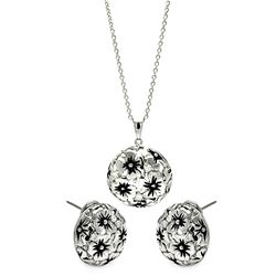 Brass Rhodium Plated Flower Disc Design Necklace & Earring Set sbs0016